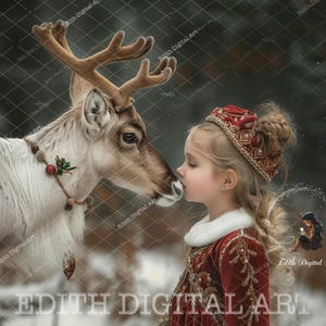 Reindeer Digital Backdrop, Snow Winter Woodlands Digital Baground, Christmas Photography, Snow Forest, Deer Composite. + Free Snow Overlay 3