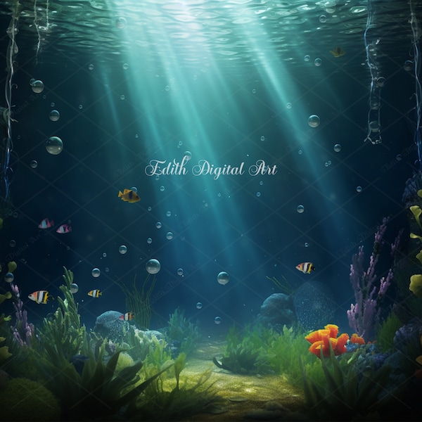 Underwater Digital Backdrop, Mermaid Digital Background Photography Composite, Fantasy Backdrop Overlay,  Ocean Ditigal Download Print *