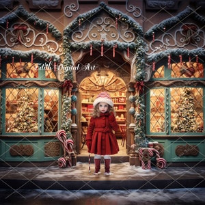 Gingerbread Digital Backdrop, Christmas Digital Background, Christmas Gingerbread Shop,Digital  Phogtography  Overlay for Kids, Toddlers.
