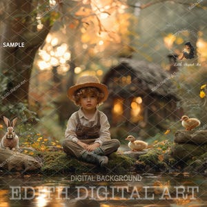 Spring Digital Backdrop, Easter Duck Pond, Outdoor Nature Background, Studio Portrait Composite, Photoshop Overlay, Summer Forest Animals