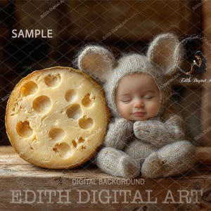 Baby Mouse Newborn Digital Backdrop, Newborn Face Insert Photography Prop, Baby Photo Composite, Farm Kitchen Digital Background Girl or Boy