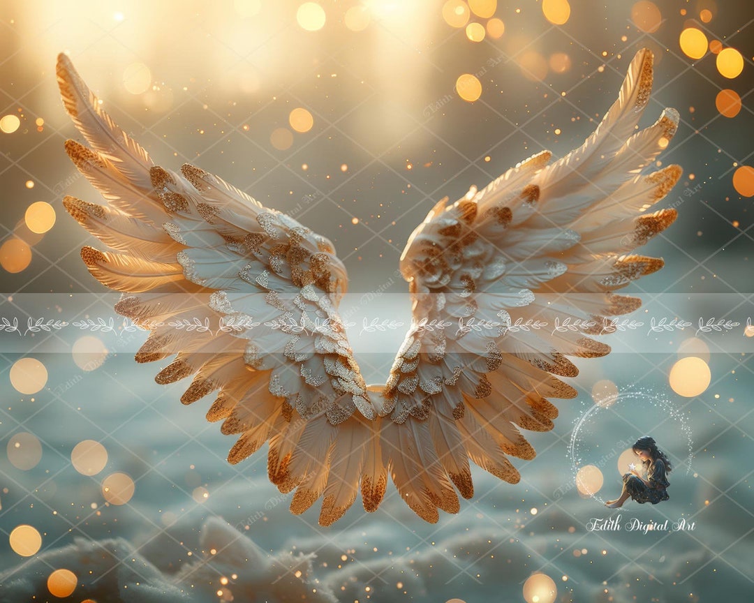 Angel Wings Digital Backdrop for Photography Composite, Snowy Winter ...