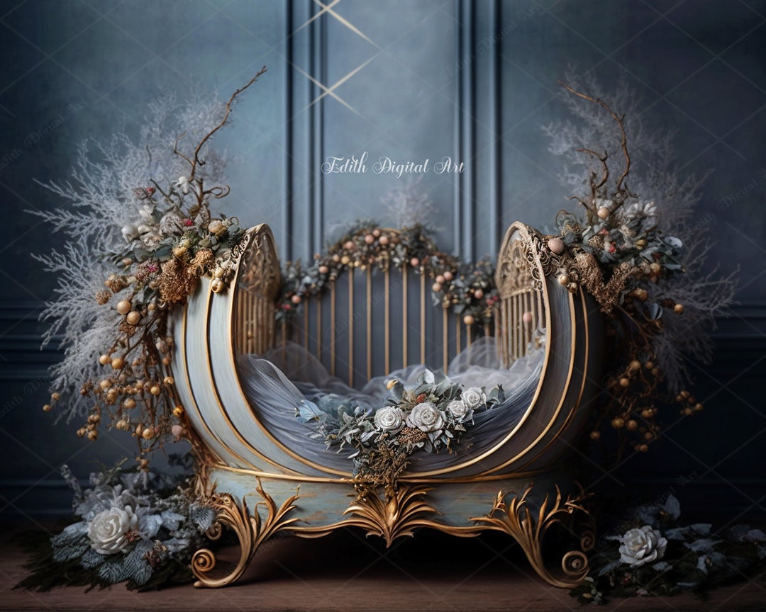 Newborn Digital Wooden Bed, Christmas Newborn Digital Background