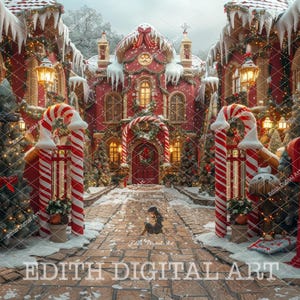 Weihnachten Digitaler Hintergrund Fotografie zusammengesetzt, Weihnachtsdorf, Santa's Stadt, Tannenbäume, Weg, Schnee, Porträt, Kinder & Haustiere, Download