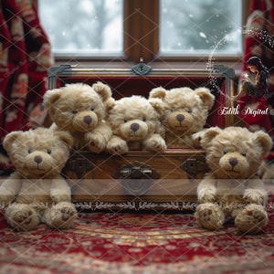Photographie de toile de fond numérique poitrine ours en peluche, portrait en studio pour tout-petits, composite créatif, enfants, animaux de compagnie, fond de Noël, téléchargement de photos