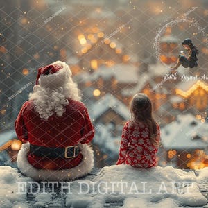 Santa Digital Backdrop, Christmas Background Composite, Snow Rooftop, Snowy Village, Fantasy  Portraits, Instant Download,  Photography