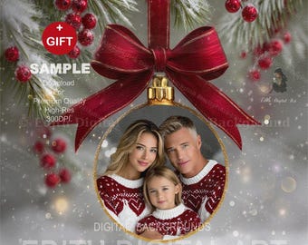 Christmas Digital Photo Template , Add Your Photography Into This Holiday Xmas Ornament, Digital Backdrop