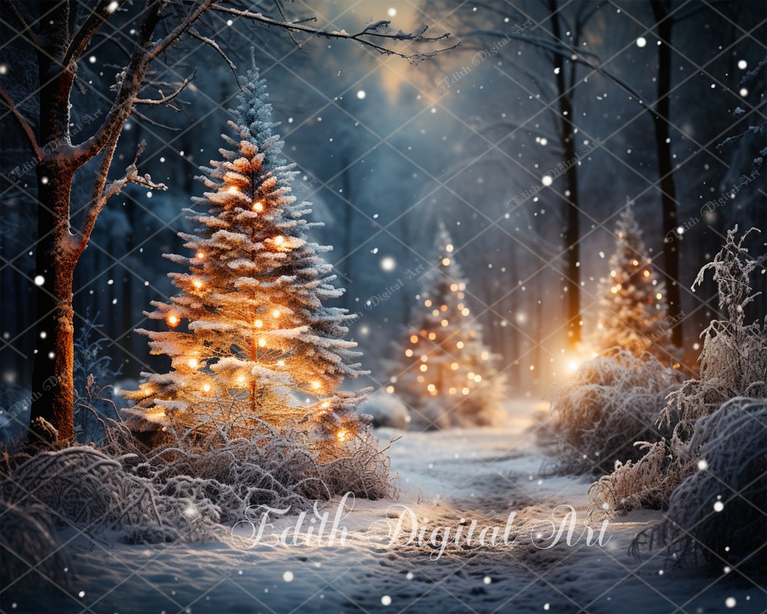 Fondo digital navideño, sendero nevado encantado con árbol de Navidad en la  carretera, fondo de retrato al aire libre navideño compuesto. - Etsy ..., image size:1080x864