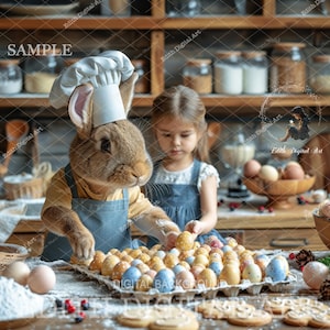 Ostern Digitaler Hintergrund für Fotografie, Bäckerei Osterhase, Frühling Hintergrund, lustige Kinder Porträts, Ostereier, Download