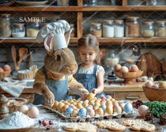 Easter Digital Backdrop Photography Composite, Bakery With Easter Bunny, Spring Background, Fun Children Portraits, Easter Eggs, Download