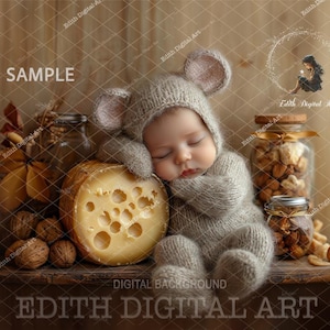 Baby Mouse Newborn Digital Backdrop, Newborn Face Insert Photography Prop, Baby Photo Composite, Farm Country Digital Background Girl or Boy
