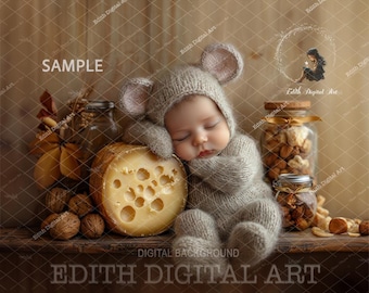 Baby Mouse Newborn Digital Backdrop, Newborn Face Insert Photography Prop, Baby Photo Composite, Farm Country Digital Background Girl or Boy