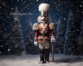 Nutcracker Christmas Digital Backdrop Photography, Christmas Digital Background, Holiday Portrait For Children, Nutcracker Soldier Template