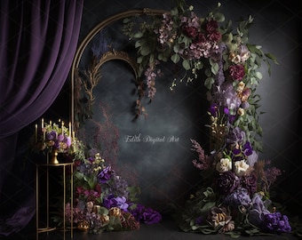 Purple Floral Backdrop Photography, Digital Background for Maternity, Princess Portrait Composite, Spring Photoshop Overlay, Digital Prop.