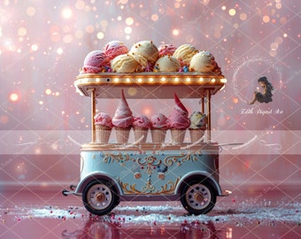 Ice Cream Cart Digital Backdrop, Ice Cream Shop, Fantasy Digital Background Composite, Fun Spring Backdrop Photography, Instant Download