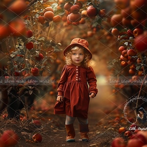 Autumn Digital Backdrop For Photography, Apple Orchard Road, Digital Background Composite, Harvest, Garden, Fall, Outdoor  Photo Portraits.