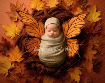 Newborn Digital Backdrop Photography, Newborn Digital Background Butterfly, Baby  Face Insert, Add face Digital Photo Prop, Fall Backdrop.