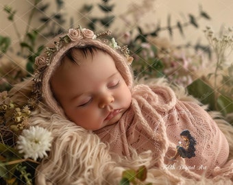 Newborn Digital Backdrops Photography, Face Insert Baby Digital Background for Girl, Add face Digital Photo Prop Composite, Floral Backdrop.