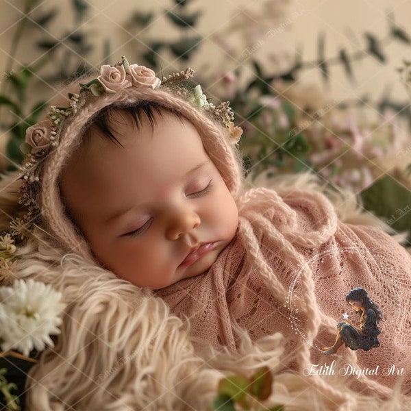 Newborn Digital Backdrops Photography, Face Insert Baby Digital Background for Girl, Add face Digital Photo Prop Composite, Floral Backdrop.