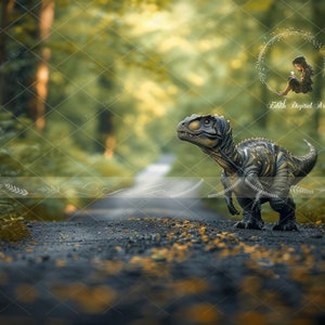 Digital Dinosaur Backdrop Composite, Fantasy  Background For Kids, Summer Road, T- Rex, Forest,  Children Photography Instant Download