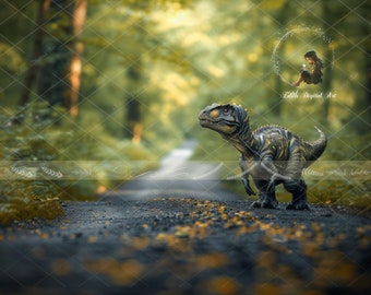 Digital Dinosaur Backdrop Composite, Fantasy  Background For Kids, Summer Road, T- Rex, Forest,  Children Photography Instant Download