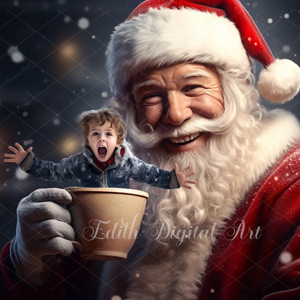 Christmas Digital Backdrop, Christmas Background Digital Photography Download, Fun Santa's Photo Composite For Add Kids or Pets, Photoshop