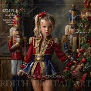 Nutcracker Christmas Digital Backdrop, Magical Fine Art Background for Children&#39;s Photography, Xmas Portrait Composite, Holidays Background