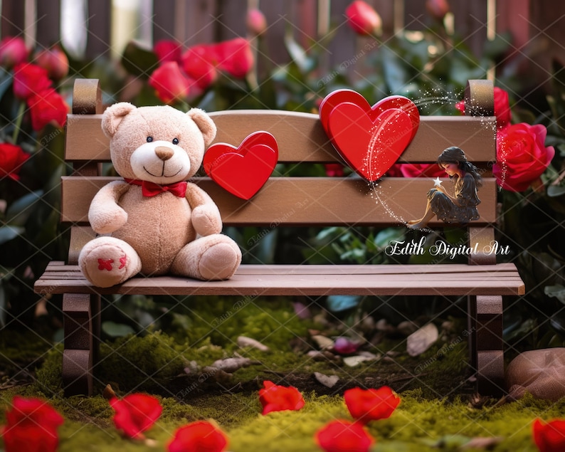 Valentines Background Photography, Teddy Bear Sitting on Love Wooden ...