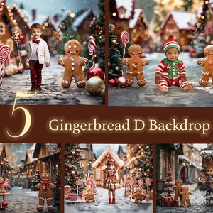 5 kerst peperkoek achtergronden fotografie, kerst digitale achtergrond composiet, peperkoek achtergrond bij Candyland. Gratis sneeuwoverlay.