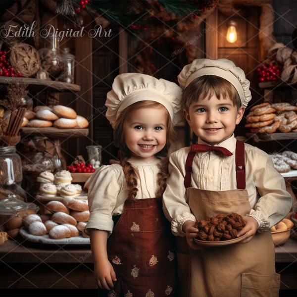 Christmas Digital Background Photography, Christmas Digital Backdrop Composite, Christmas Digital Template, Bakery Kitchen, Pastry Table. 4