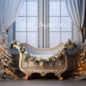 Christmas Digital Backdrop Photography, Newborn Bed Overlay, Christmas Digital Background Composite, Christmas Baby Crib, Photo Prop Digital