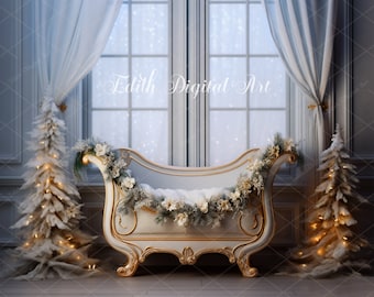 Christmas Digital Backdrop Photography, Newborn Bed Overlay, Christmas Digital Background Composite, Christmas Baby Crib, Photo Prop Digital
