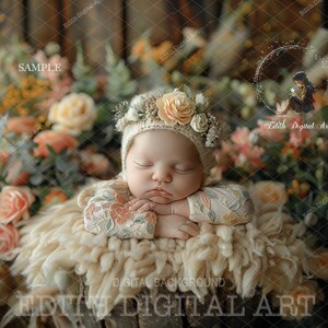 Newborn Digital Background Photography, Tree Log, Newborn Photo Prop Digital Composite,  Baby Girl Backdrop Portrait, Spring Floral Garden