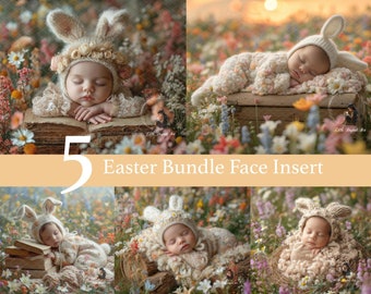 Newborn Digital Backdrop Newborn Digital Background Add The Face to Baby Girl Bunny,  Digital Template Newborn Overlay Spring Blossom Field