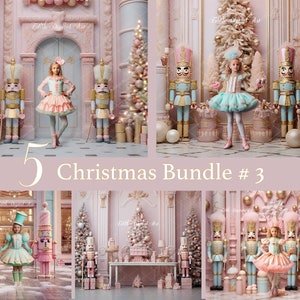 Weihnachten Digitaler Hintergrund Fotografie, Weihnachtsbündel von 5 Digitalen Hintergrund-Fotoschablone für Kinder oder Haustiere, Nussknacker-Foto-Requisite