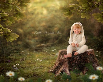 Spring Digital Photography Background, Fine art Summer Photo, Easter Digital Background, Floral Dasy Field, for Childrens or Pets Print.