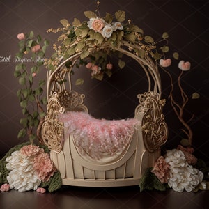 Newborn Digital Bed, Newborn Digital Backdrop, Floral Baby Bascket, Newborn Composite Photography Background, Spring Digital Photo Prop.