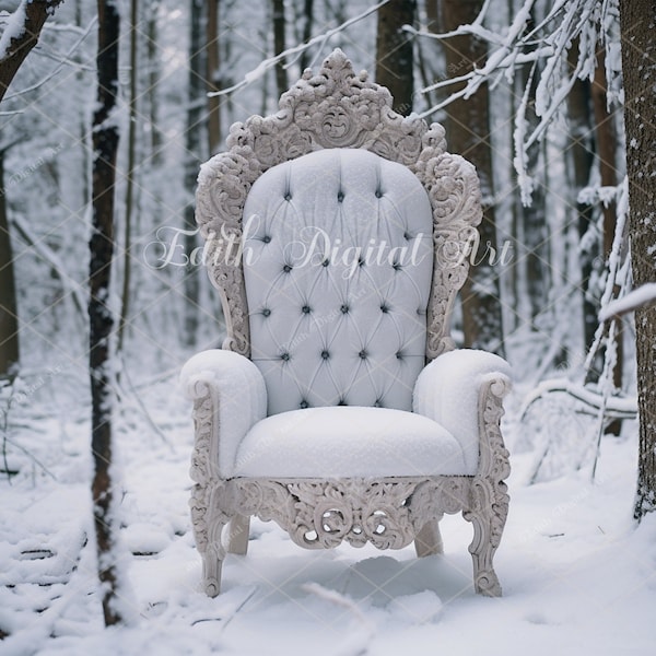 Winter Digital BackdropChristmas Digital Background, Enchanted Forest, A Snow Winter  Portrait Chair for Christmas Christmas Composite