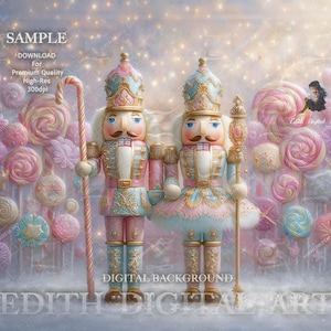 Pink Nutcracker Backdrop For Christmas Wall Art Decor, Studio Photography Background or Photo Composites For Mini Xmas Sessions. Printable