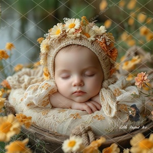 Newborn Digital Backdrop, Digital Background Baby Face Insert, Spring Background, Add Face  Floral Newborn Girl Portrait, Digital Photo Prop