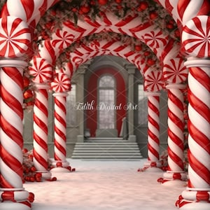 Weihnachten Digitaler Hintergrund Fotografie, verzauberte süße Candycane Road Hintergrund, Fantasy Weihnachten Overlay Vorlage für Kinder Porträts