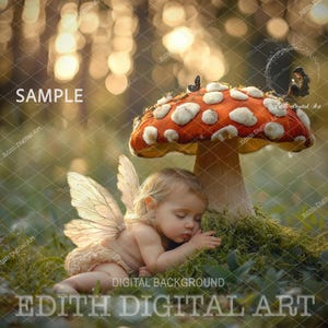 Spring Digital Backdrop, Fairytale Mushroom, Fall Forest Backdrop For Newborn, Kids & Pets Photography, Fantasy Composite Photoshop Overlay