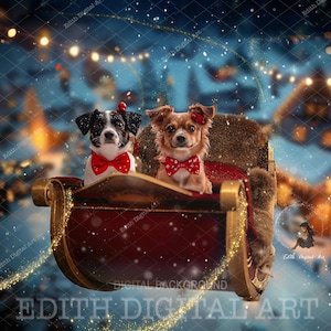 Weihnachten Digitaler Hintergrund Fotografie, Für Kinder, Haustiere, Hunde, Katzen, Lustiges Weihnachtsporträt, Weihnachtsmannschlitten, Fliegender Schlitten. Sofort Download