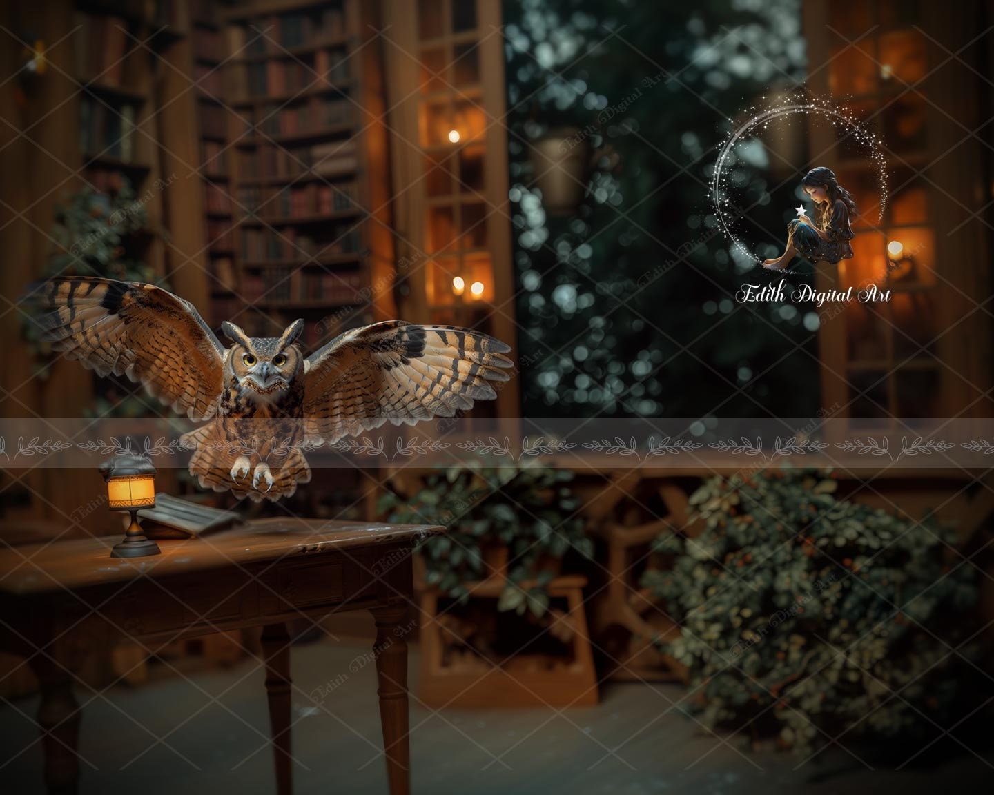 Wizard Digital Backdrop, Owl Digital Backdrop, Halloween Composite, Autumn, Fall, Desk, Studio, Crea