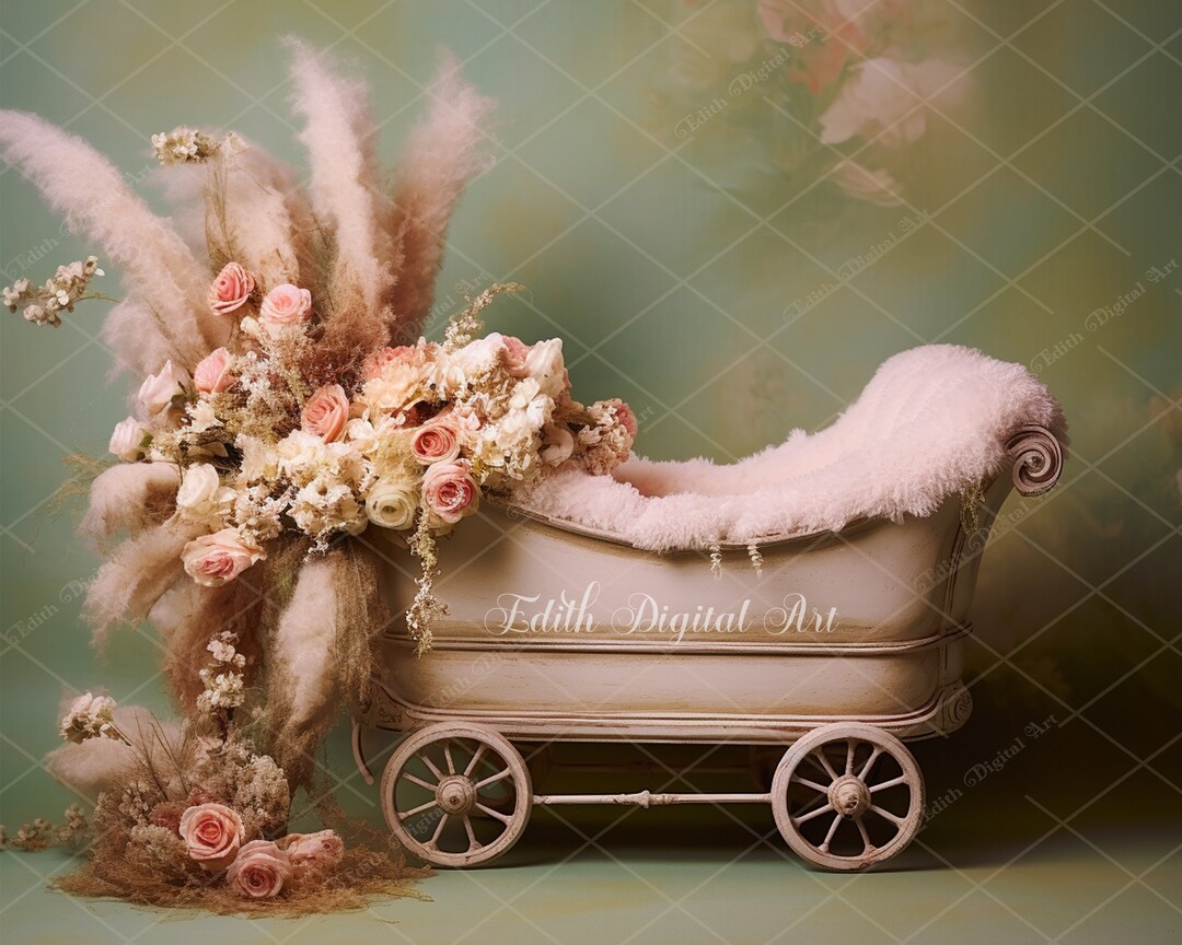 Newborn Digital Bed, Newborn Digital Background, Floral Baby Crib
