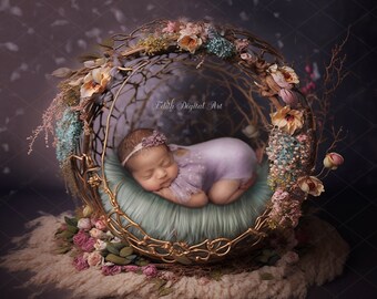 Fond de toile de fond numérique pour nouveau-né, lit de bébé floral, photographie composite nouveau-né, téléchargement immédiat, accessoire photo de printemps