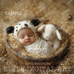 Baby Cow Newborn Digital Backdrop, Newborn Face Insert Photography Prop, Baby Photo Composite, Farm Country Digital Background, Girl or Boy