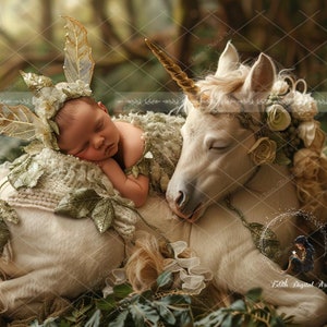 Newborn Digital Backdrop Photography, Face Insert Baby Background, Add face Digital Photo Prop Composite, Fairutale Fairy and Unicorn Photo