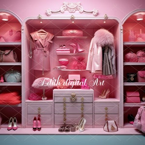 Pink Doll Background Digital Enchanted  Doll Closet Backdrop, Dolly Bed Room, Photography Composite Photoshop Overlay, Fantasy Backdrop