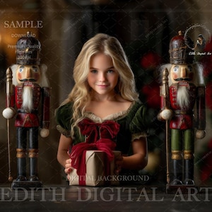 Fundo digital de Natal Quebra-Nozes, fundo festivo de férias com enfeites de Natal, retrato infantil, foto criativa composta para download